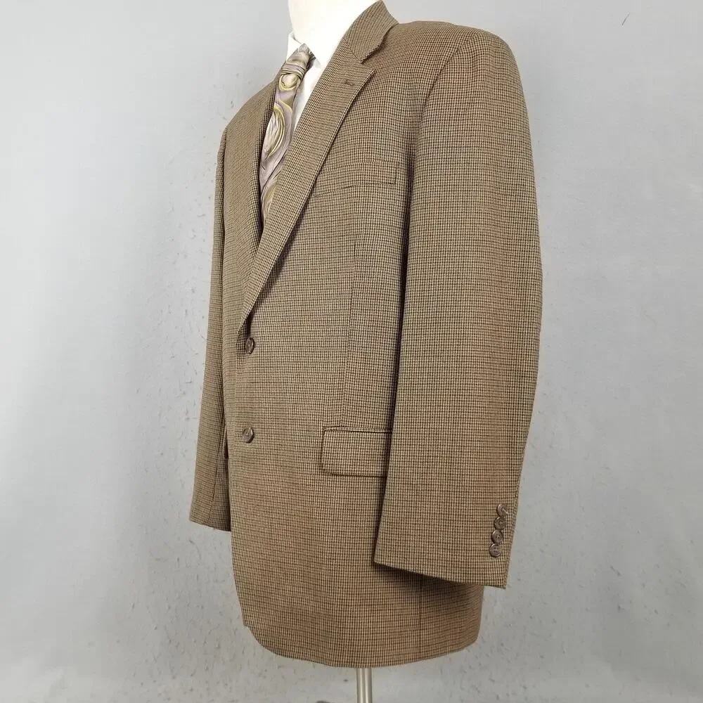 Chaps Blazer Mens 46R Brown Check Wool Sport Coat Jacket Two Button‎ Notch Lapel